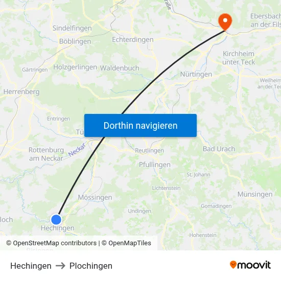 Hechingen to Plochingen map