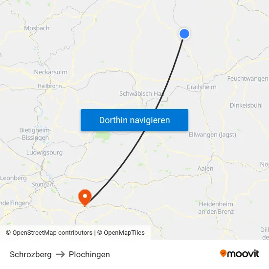 Schrozberg to Plochingen map