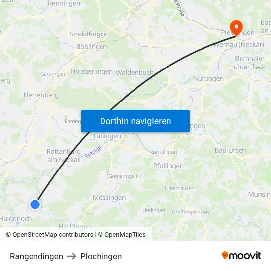 Rangendingen to Plochingen map