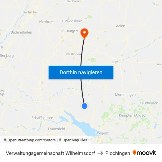 Verwaltungsgemeinschaft Wilhelmsdorf to Plochingen map