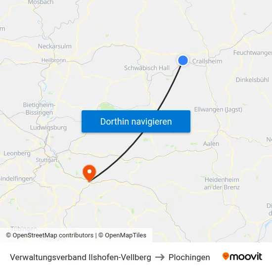 Verwaltungsverband Ilshofen-Vellberg to Plochingen map