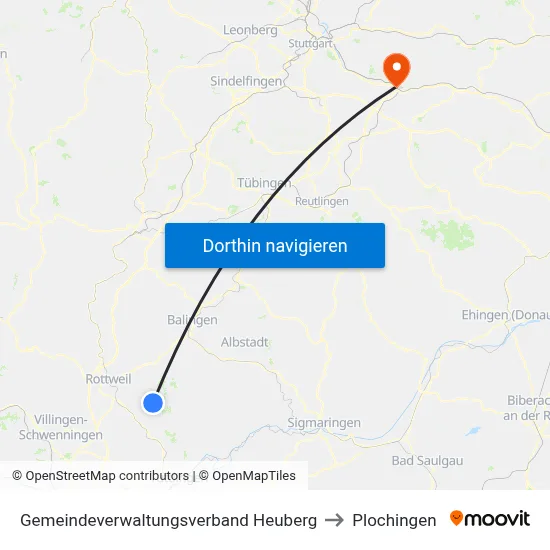 Gemeindeverwaltungsverband Heuberg to Plochingen map