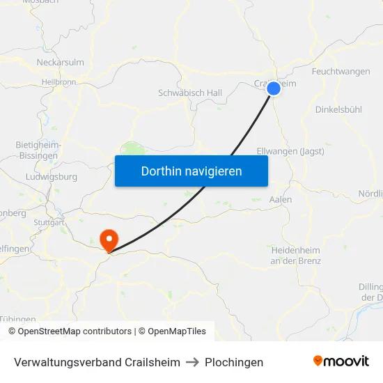 Verwaltungsverband Crailsheim to Plochingen map