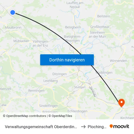 Verwaltungsgemeinschaft Oberderdingen to Plochingen map