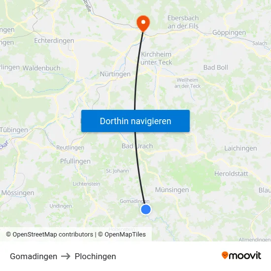 Gomadingen to Plochingen map