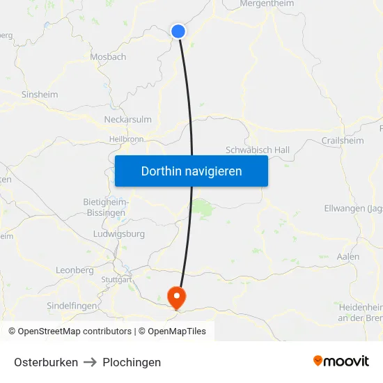 Osterburken to Plochingen map