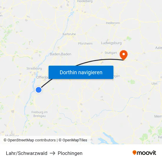 Lahr/Schwarzwald to Plochingen map