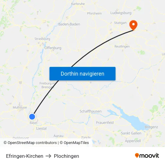 Efringen-Kirchen to Plochingen map