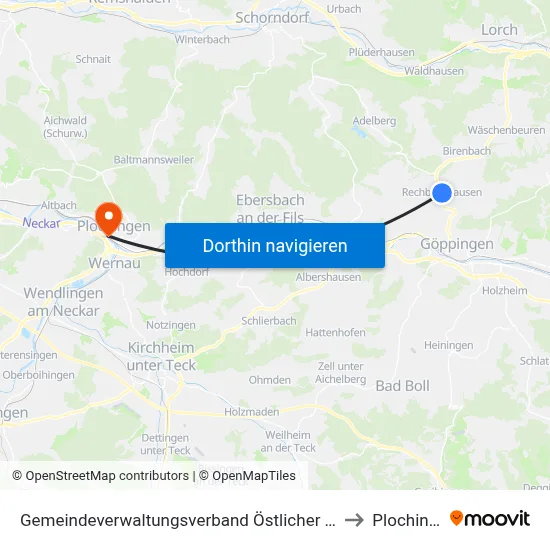 Gemeindeverwaltungsverband Östlicher Schurwald to Plochingen map
