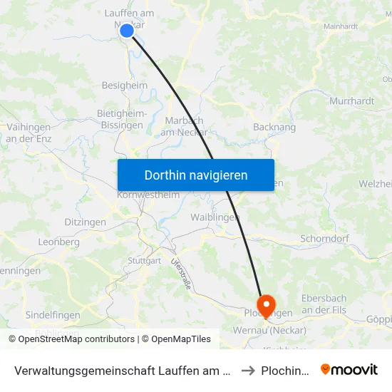 Verwaltungsgemeinschaft Lauffen am Neckar to Plochingen map