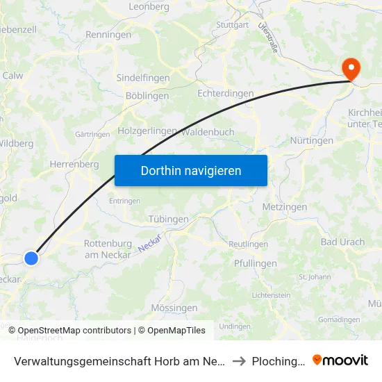 Verwaltungsgemeinschaft Horb am Neckar to Plochingen map