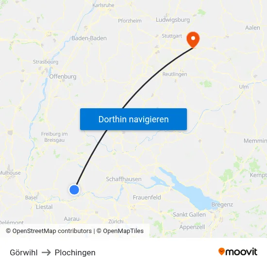 Görwihl to Plochingen map