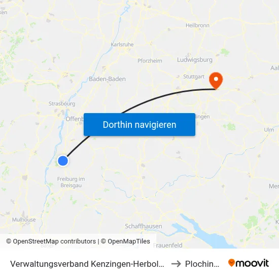 Verwaltungsverband Kenzingen-Herbolzheim to Plochingen map