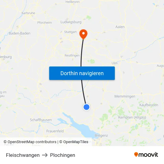 Fleischwangen to Plochingen map