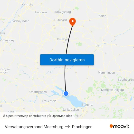 Verwaltungsverband Meersburg to Plochingen map