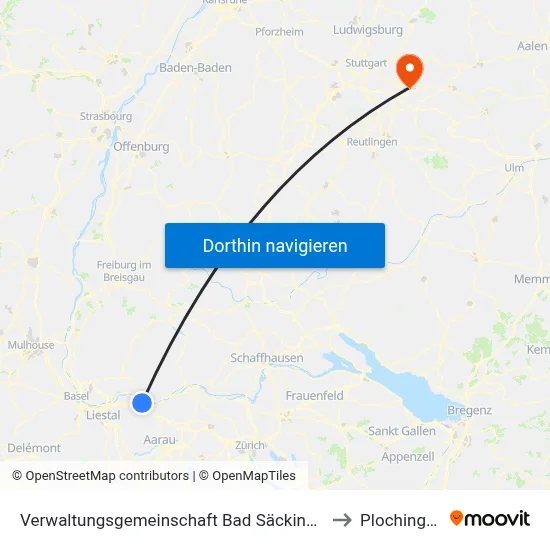 Verwaltungsgemeinschaft Bad Säckingen to Plochingen map