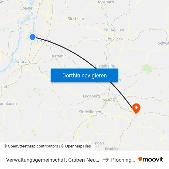 Verwaltungsgemeinschaft Graben-Neudorf to Plochingen map