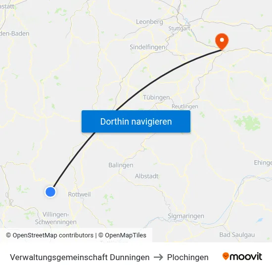 Verwaltungsgemeinschaft Dunningen to Plochingen map