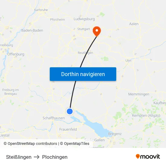 Steißlingen to Plochingen map