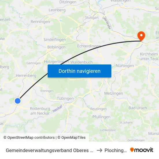 Gemeindeverwaltungsverband Oberes Gäu to Plochingen map