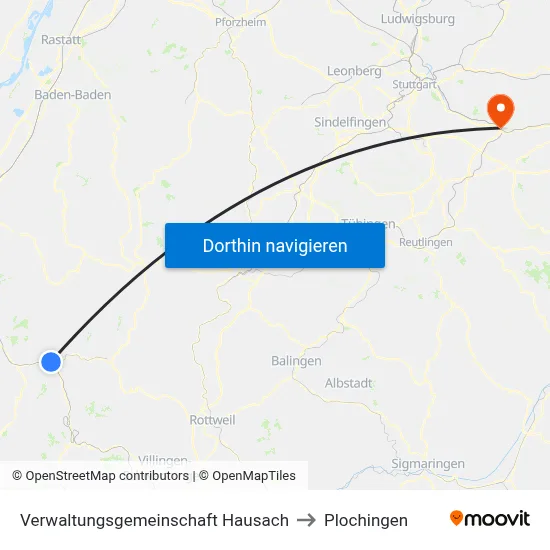 Verwaltungsgemeinschaft Hausach to Plochingen map