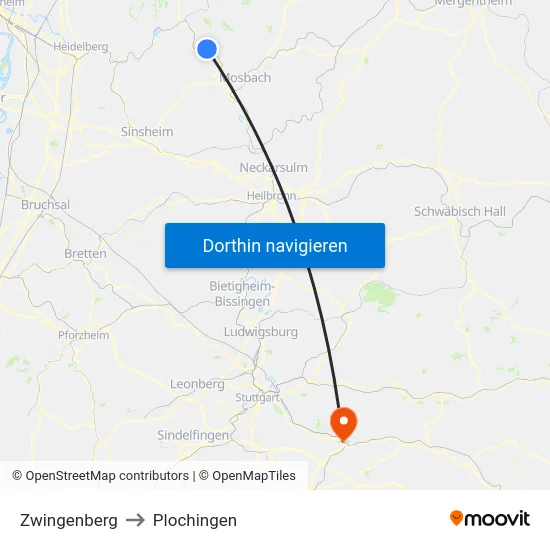 Zwingenberg to Plochingen map