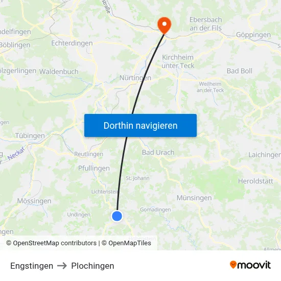 Engstingen to Plochingen map
