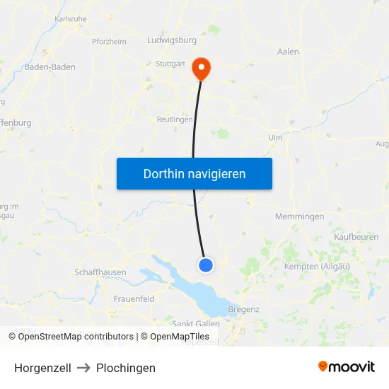 Horgenzell to Plochingen map