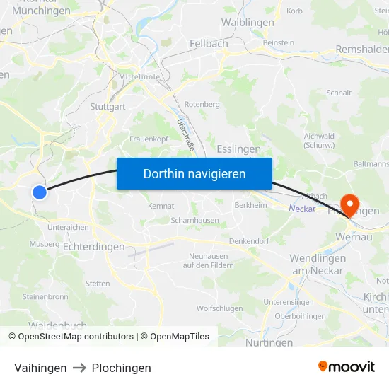 Vaihingen to Plochingen map