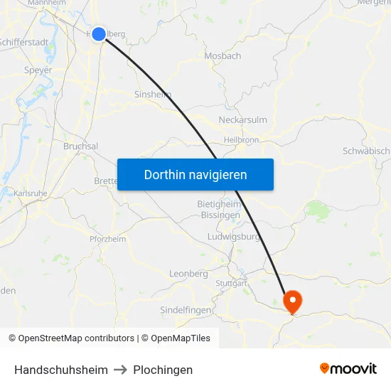 Handschuhsheim to Plochingen map