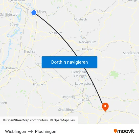 Wieblingen to Plochingen map
