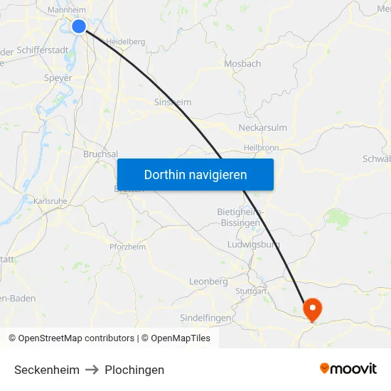 Seckenheim to Plochingen map