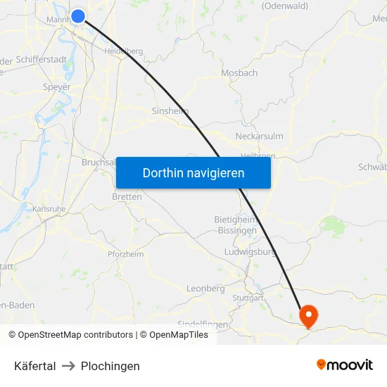 Käfertal to Plochingen map