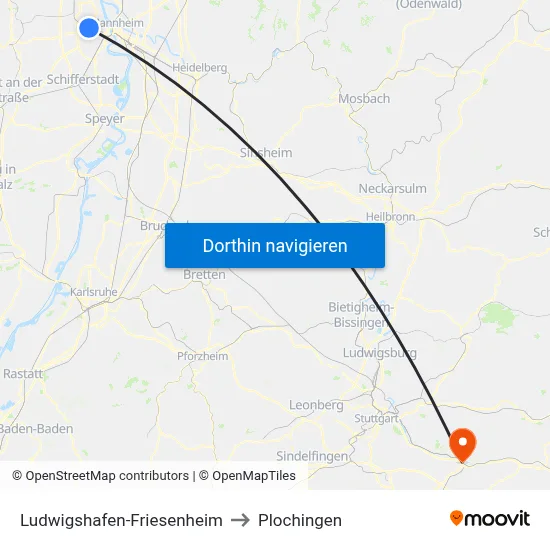 Ludwigshafen-Friesenheim to Plochingen map