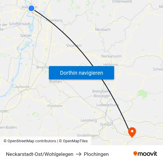 Neckarstadt-Ost/Wohlgelegen to Plochingen map