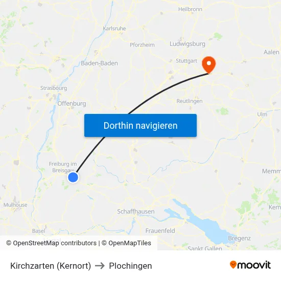 Kirchzarten (Kernort) to Plochingen map