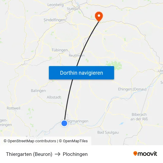 Thiergarten (Beuron) to Plochingen map