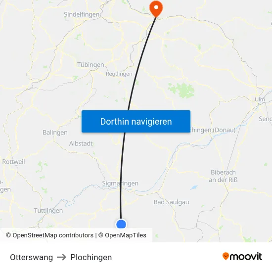 Otterswang to Plochingen map