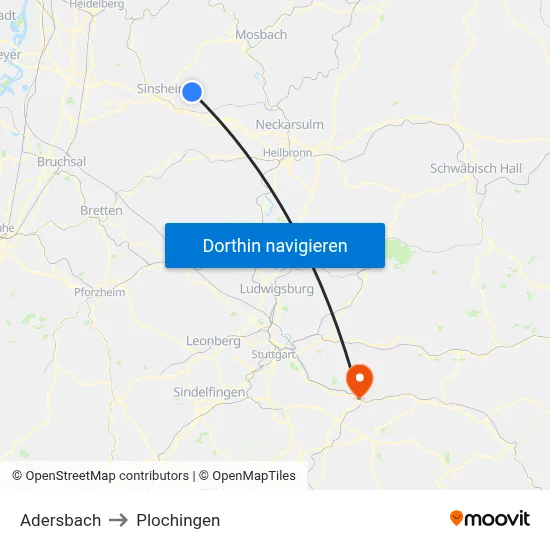 Adersbach to Plochingen map
