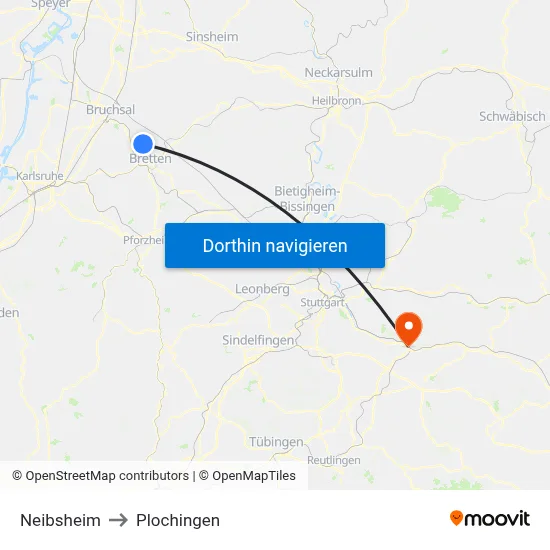 Neibsheim to Plochingen map