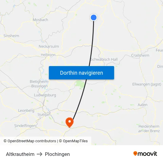 Altkrautheim to Plochingen map