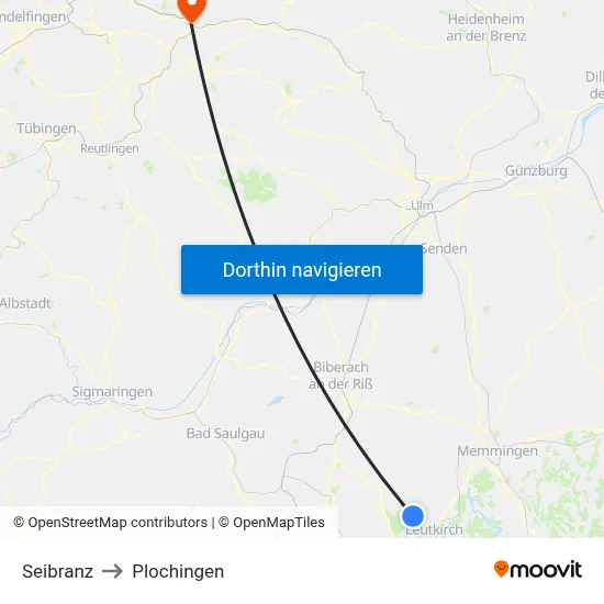 Seibranz to Plochingen map