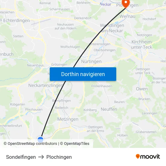 Sondelfingen to Plochingen map