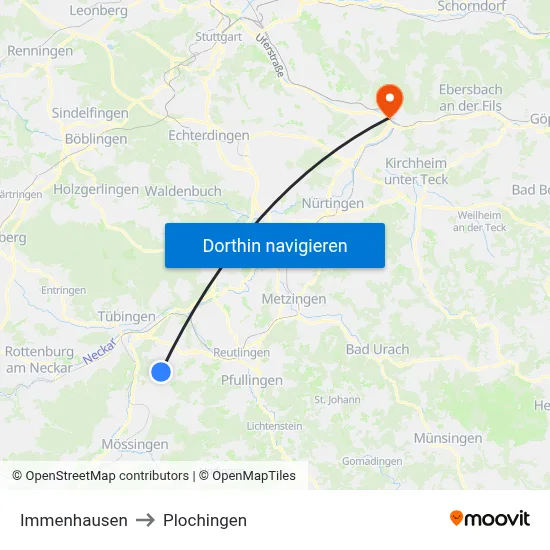 Immenhausen to Plochingen map
