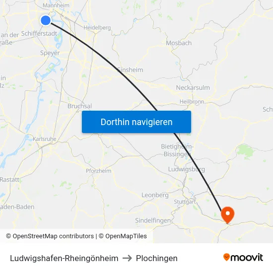 Ludwigshafen-Rheingönheim to Plochingen map