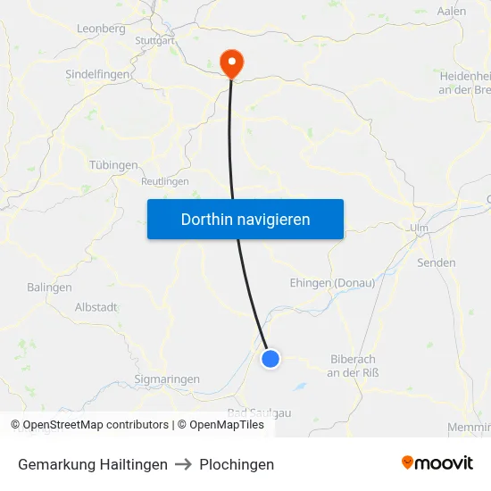 Gemarkung Hailtingen to Plochingen map