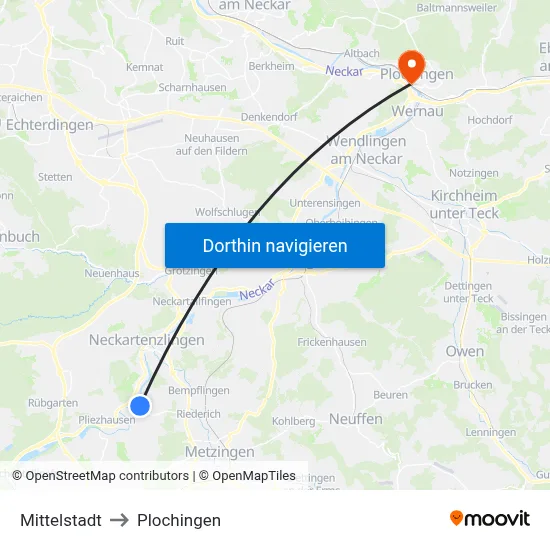 Mittelstadt to Plochingen map