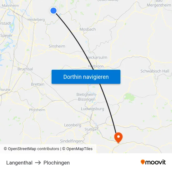Langenthal to Plochingen map