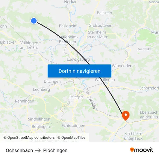 Ochsenbach to Plochingen map