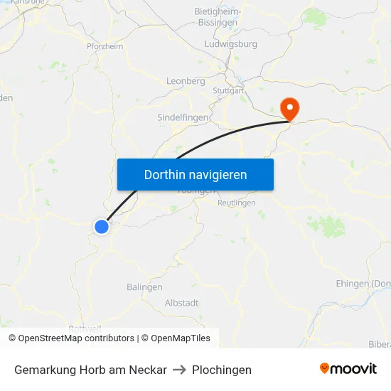 Gemarkung Horb am Neckar to Plochingen map